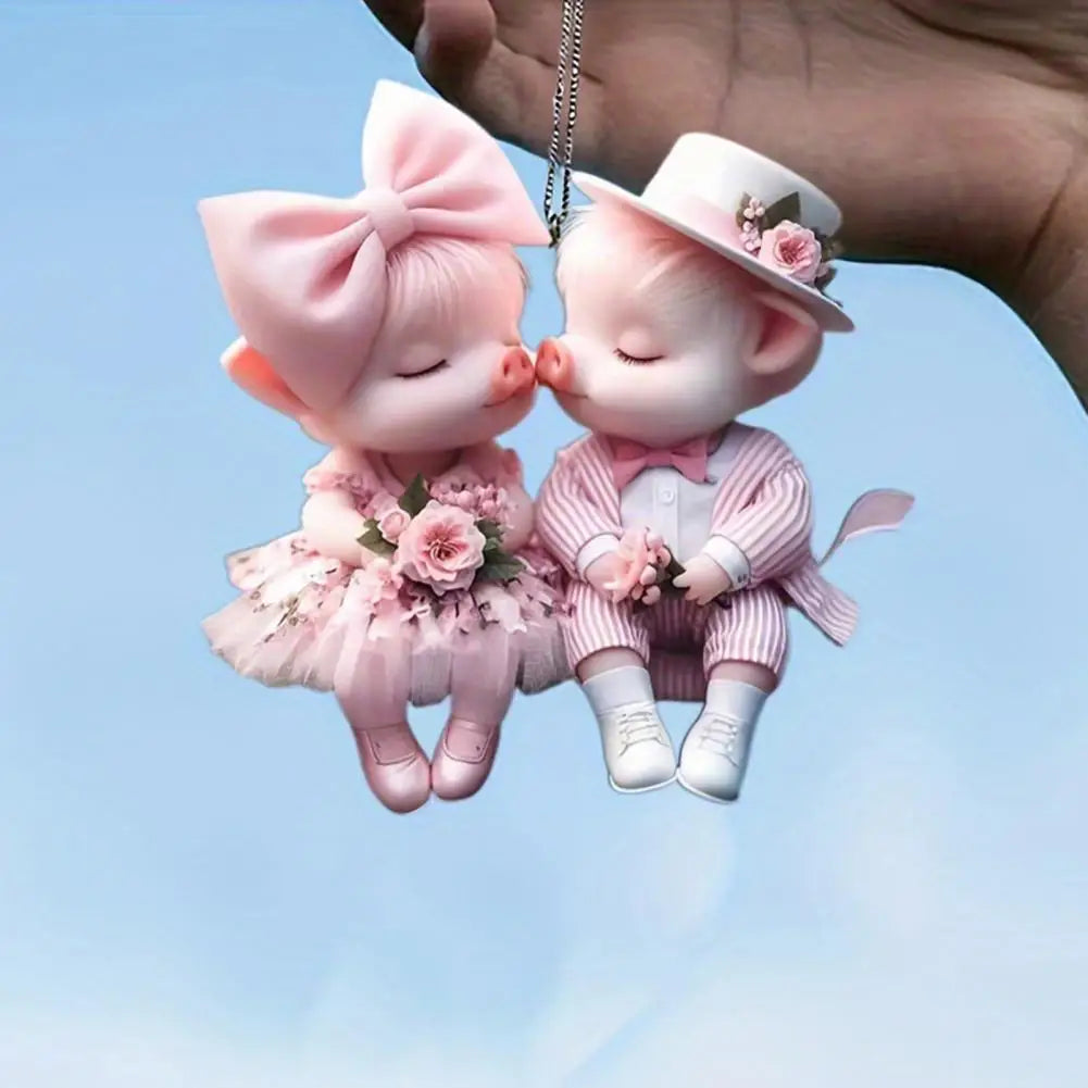 Car Decor Festive Cartoon Pig Pendant Hanging Decorations for Christmas Acrylic Ornaments with Lanyard Cute Holiday for Home Quake