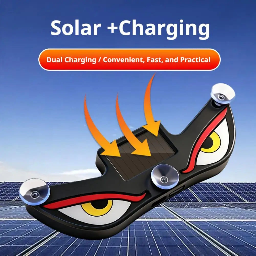 Solar Powered Demon Eye Neon Light Dynamic LED Car Triangle Window Warning Atmosphere Lamp Type C Rechargeable Quake
