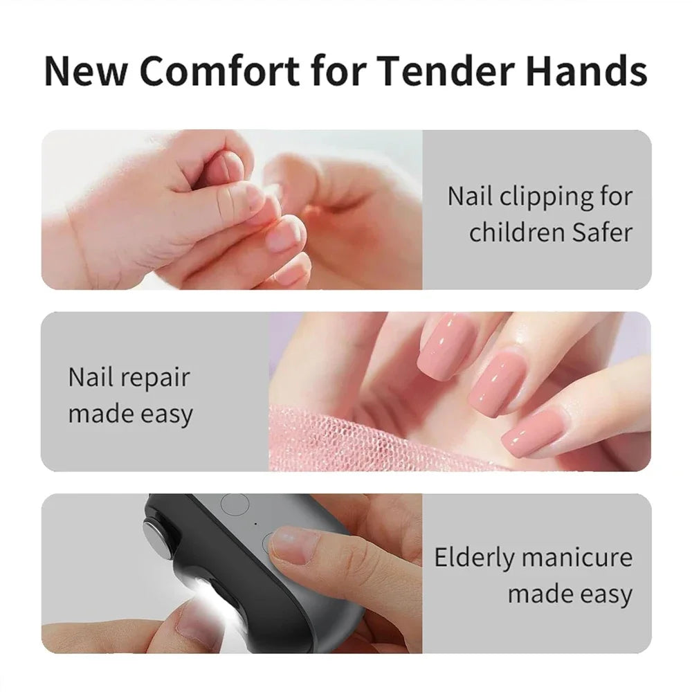 Electric Nail Clipper Electric Nail Trimmer Polisher Portable Fingernail Cutter with Light File Nail Clip Storage Rechargeable Quake