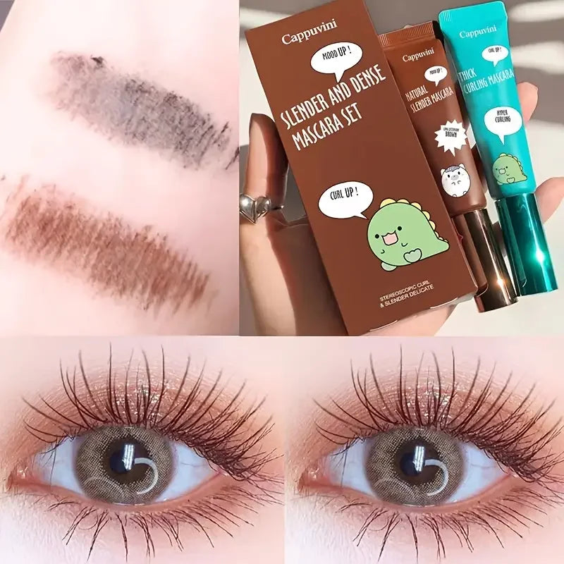 Slimming and Volume Mascara Set - Brown and Black Mascara Set,Waterproof and Long-Lasting Curl Non-smudge Eyelash Makeup Mascara Quake