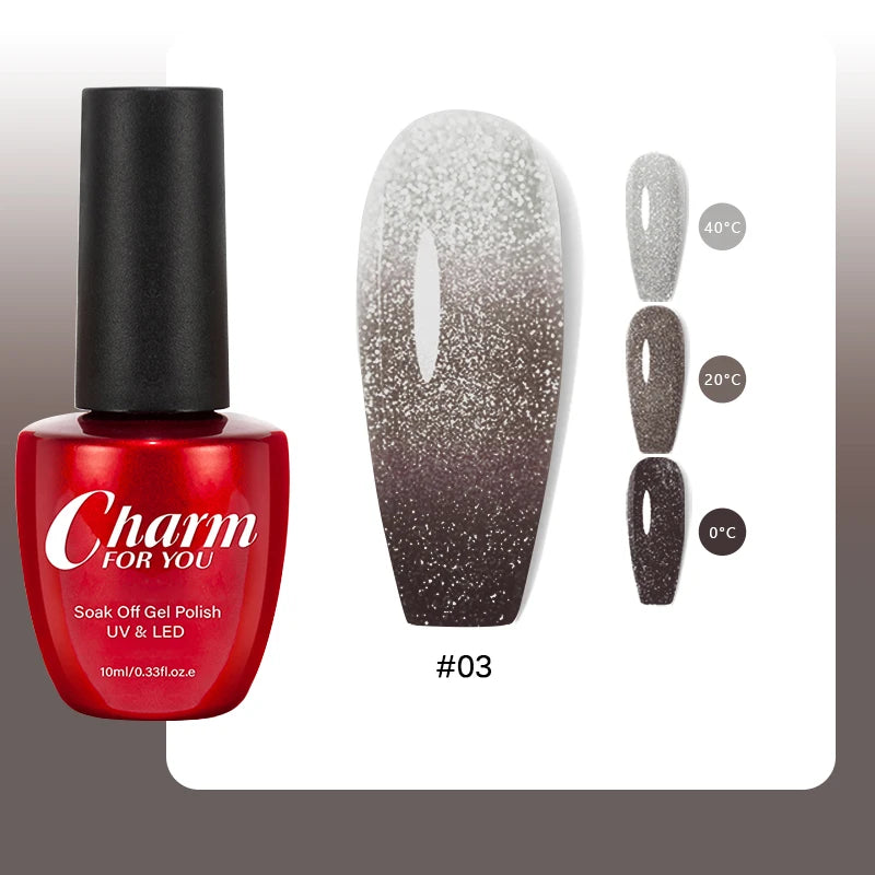 10ml Glitter Thermal Gel Nail Polish 3 Layers Temperature Changing Semi Permanant Soak Off UV LED Nail Art Gel Varnish DIY Gel Quake 03