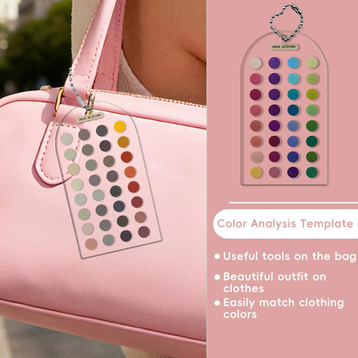 2 Pieces Portable Double Sided Acrylic Color Analysis Template Cards with Bead Chain for Outfit Makeup Clothing Stylist Guide Quake