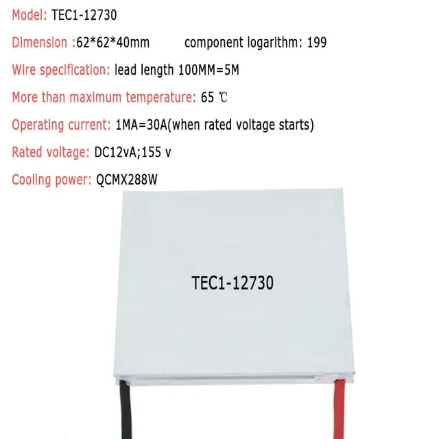 DIY TEC1 12703 12704 12705 12706 12708 12709 12710 12712 12715 12730 12V 6A TEC1-12706 TEC Thermoelectric Cooler Peltier Quake TEC1-12730