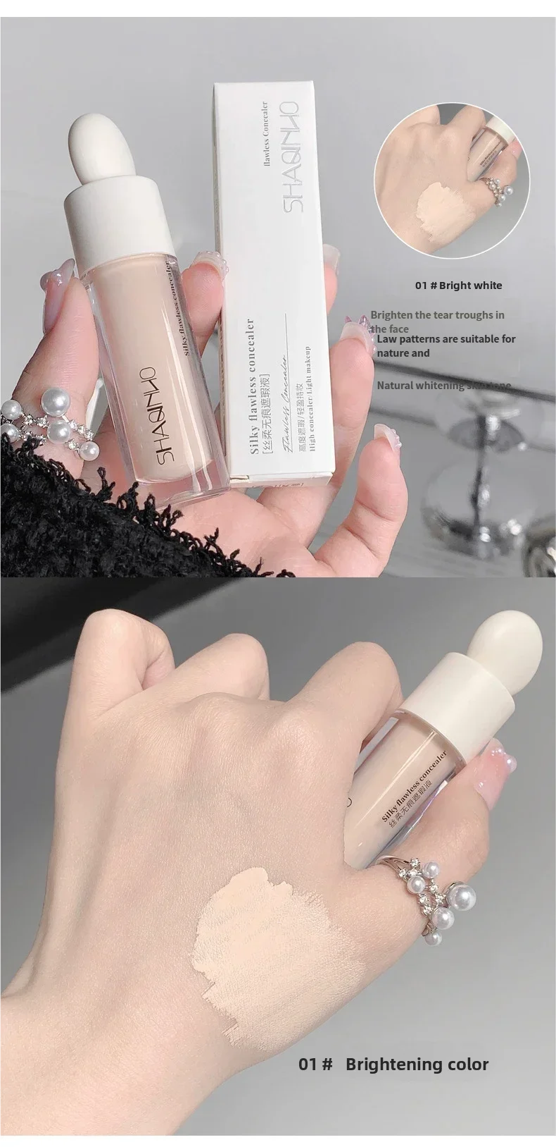SHAQINUO Concealer Pen Cream Silk Soft - Flawless Coverage Acne Scars Dark Spots Circles Brightening Long-Lasting Makeup CO:02 Quake