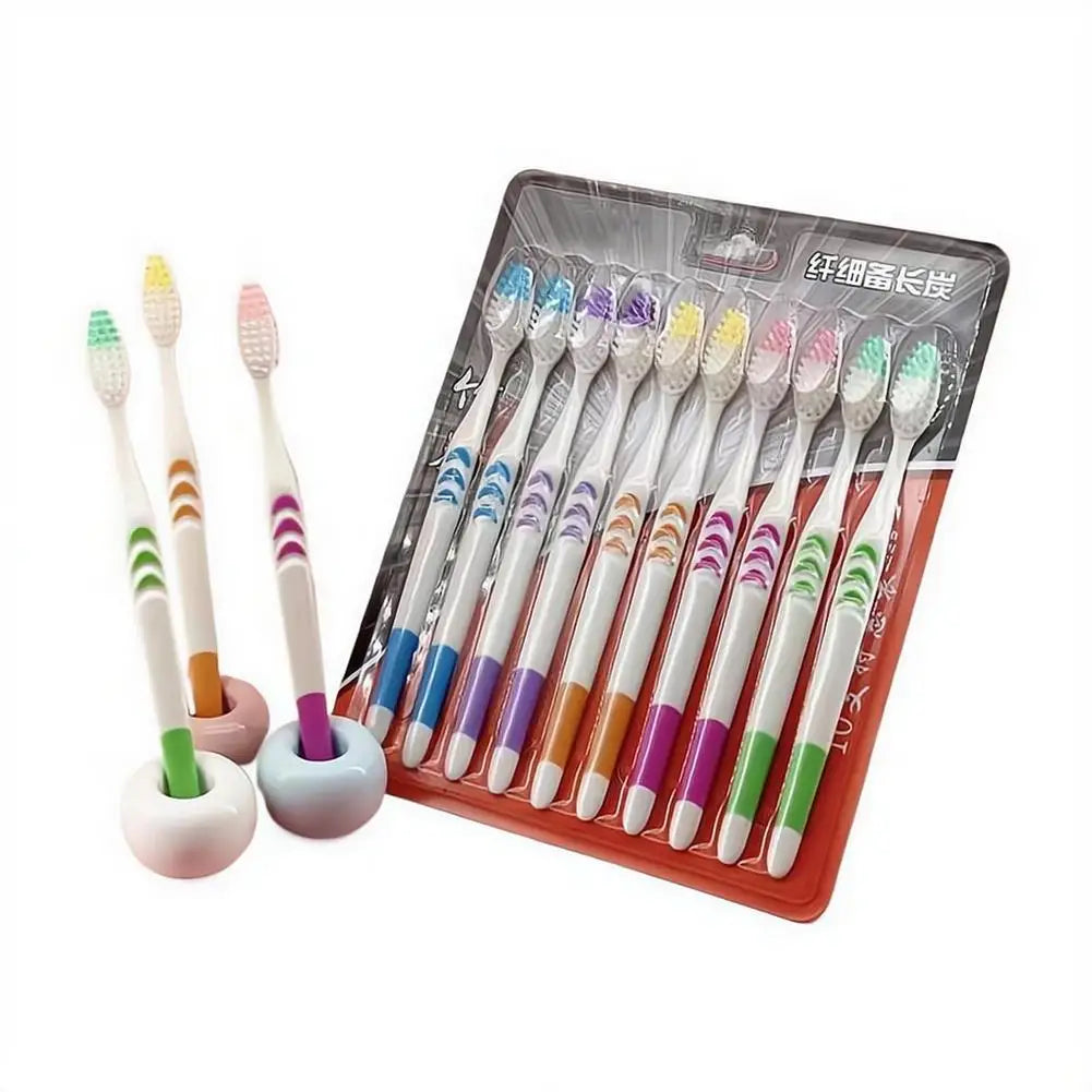 10 Pieces Packed Soft Bristle Bamboo Charcoal Black Hair Ultra-Fine Beauty Toothbrush Couple Suit Oral Cleaning Tools Quake