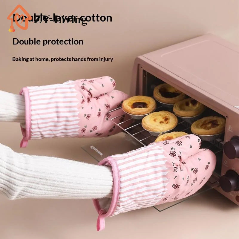 1Pcs Thickened Plaid Microwave Oven Gloves Heat Resistant Anti-scald Insulation Gloves Kitchen Baking Tools Quake