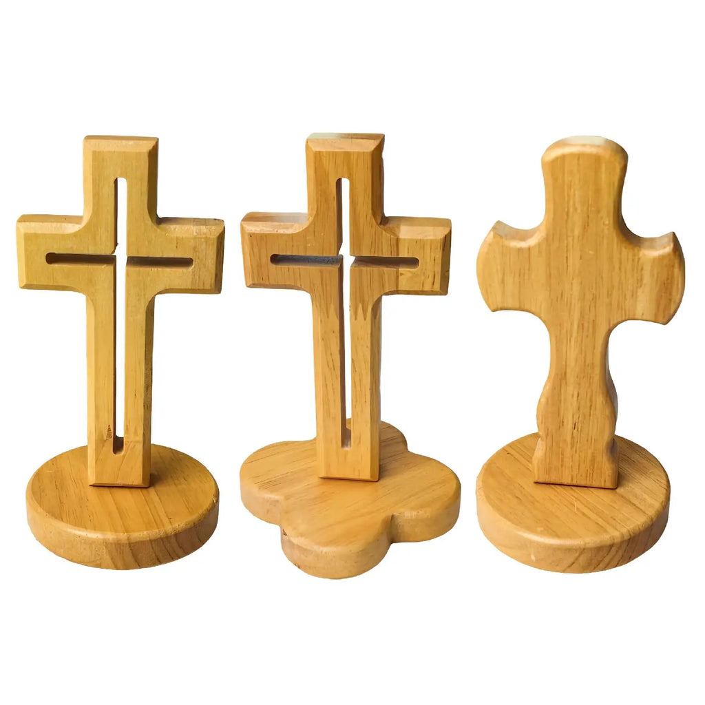 Wooden Standing Cross Centerpiece Rustic Art Ornament for Desk and Table in Modern Home Decoration Quake