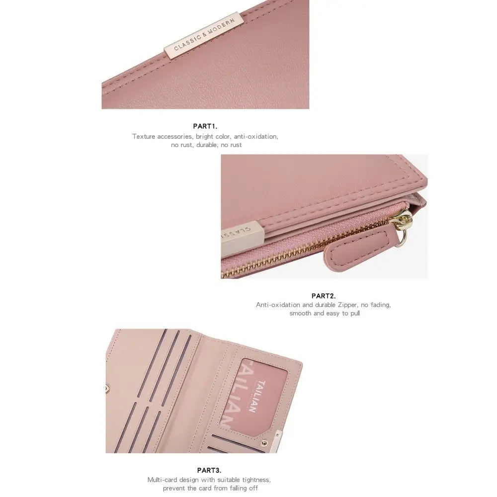 Multi-card Women's Long Wallet Portable PU Leather Card Holder Photo Holder Korean Style Note Compartments Purse Mother's Gift Quake