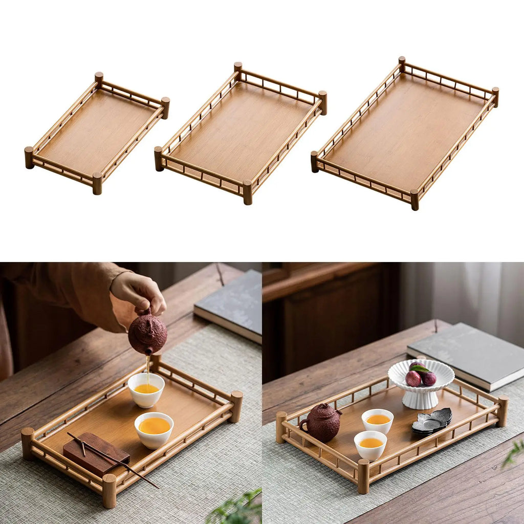 Table Tea Serving Tray Storage Tray Wood Serving Platter Bamboo Tray for Tea for Restaurants Snacks Living Room Lunch Home Decor Quake