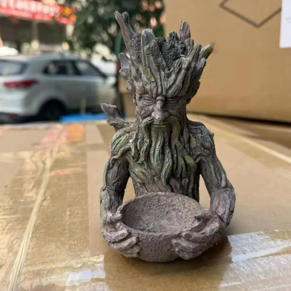 Tree Face Bird Feeder Outdoor Garden Resin Bird Seed Bowl Wild Bird Feeder Decorative Tree Spirit Yard Ornament Quake