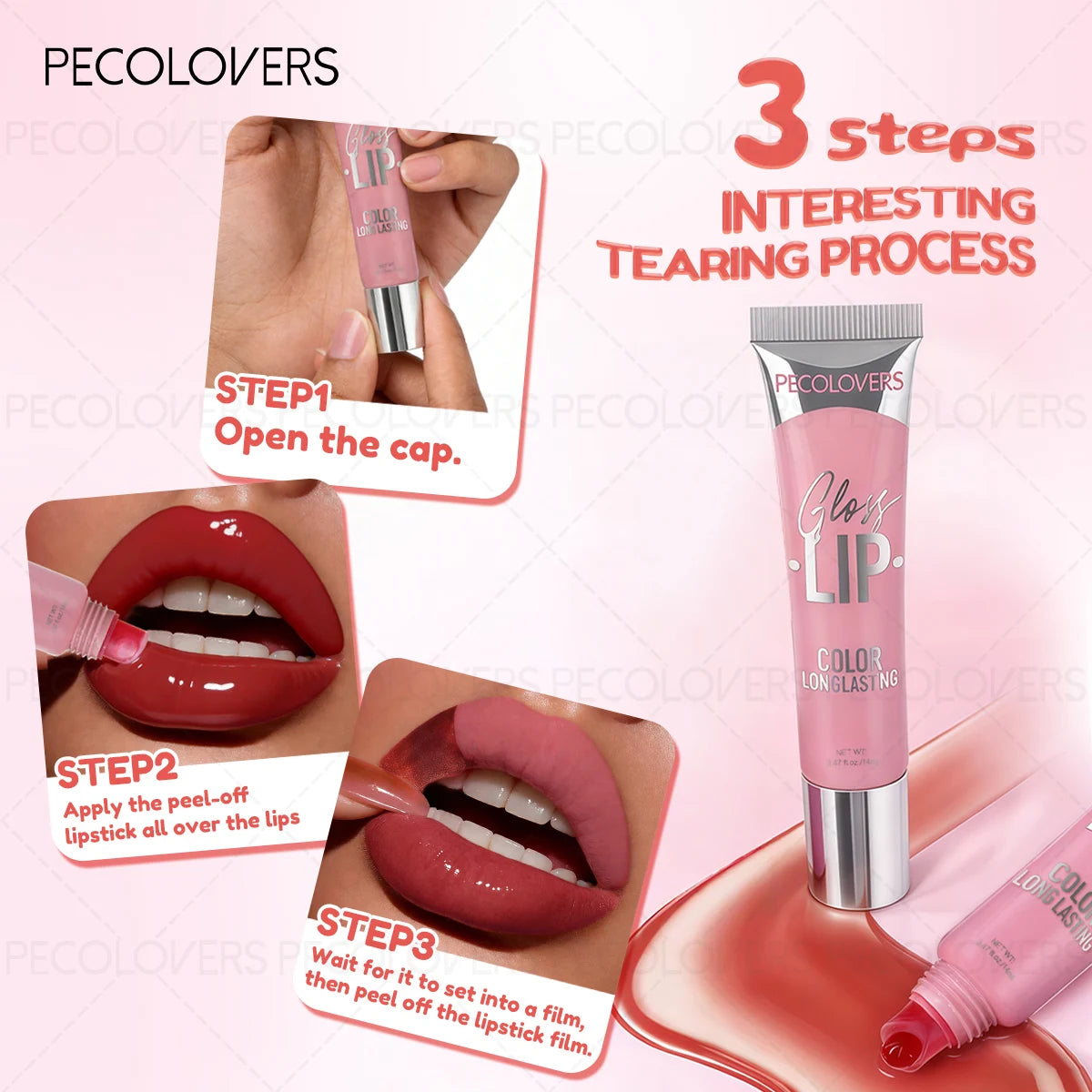 1PC Tearable Lip Gloss, Long-lasting Lipstick, Waterproof, Non Stick To Cup, Multi Color Selection, Lip Makeup Quake