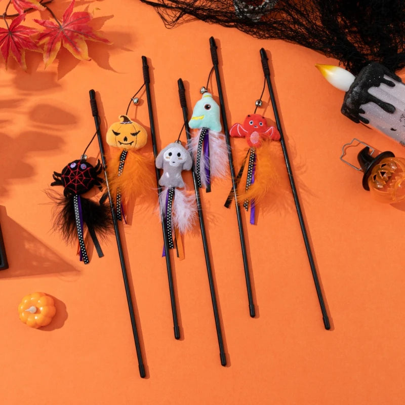 Cat Toy Funny Cat Stick Halloween Pet Toy Pumpkin Ghost Spider Cat Toy Creative Interactive Indoor Toy Gift Pet Holiday Supplies Quake