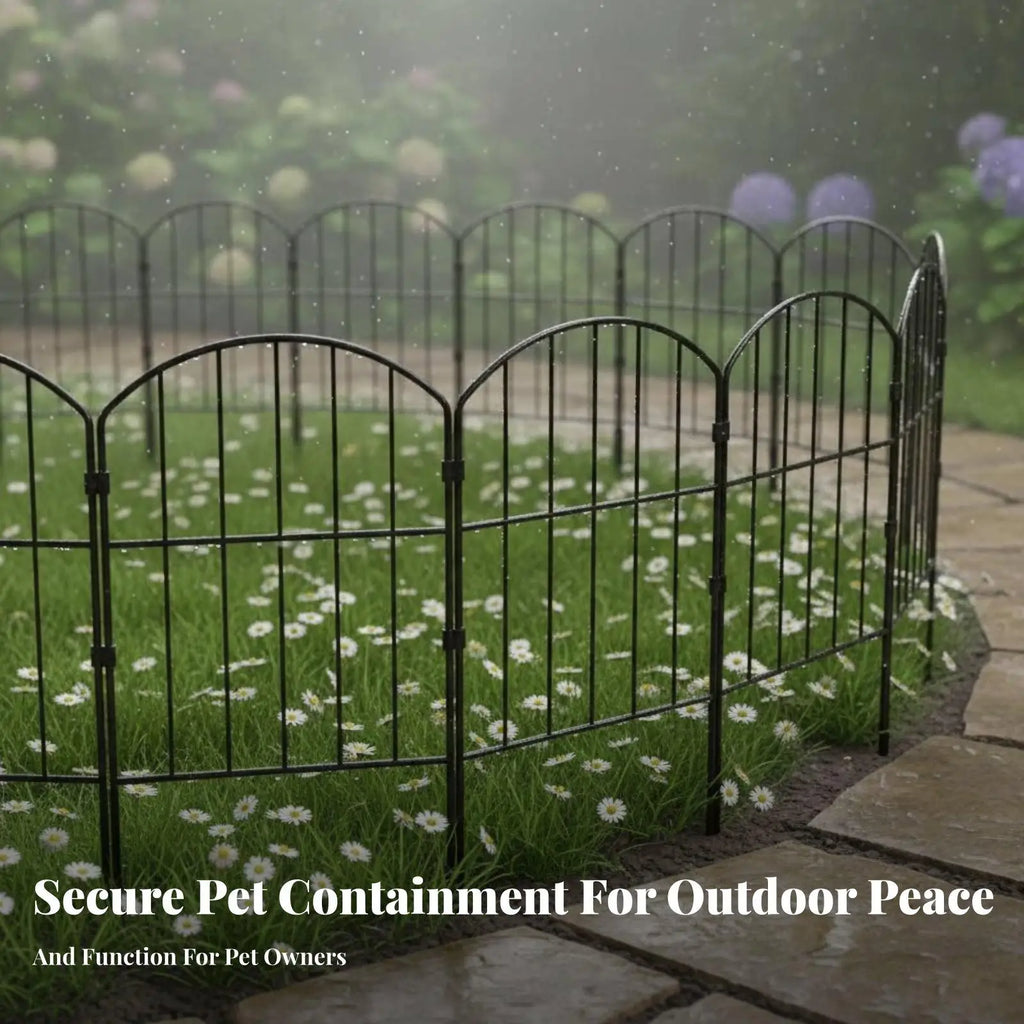 Rustproof Iron Fence Barrier Outdoor Garden Metal Fencing Panels Interlocking System No Dig Stakes for Yard Landscape Border Quake