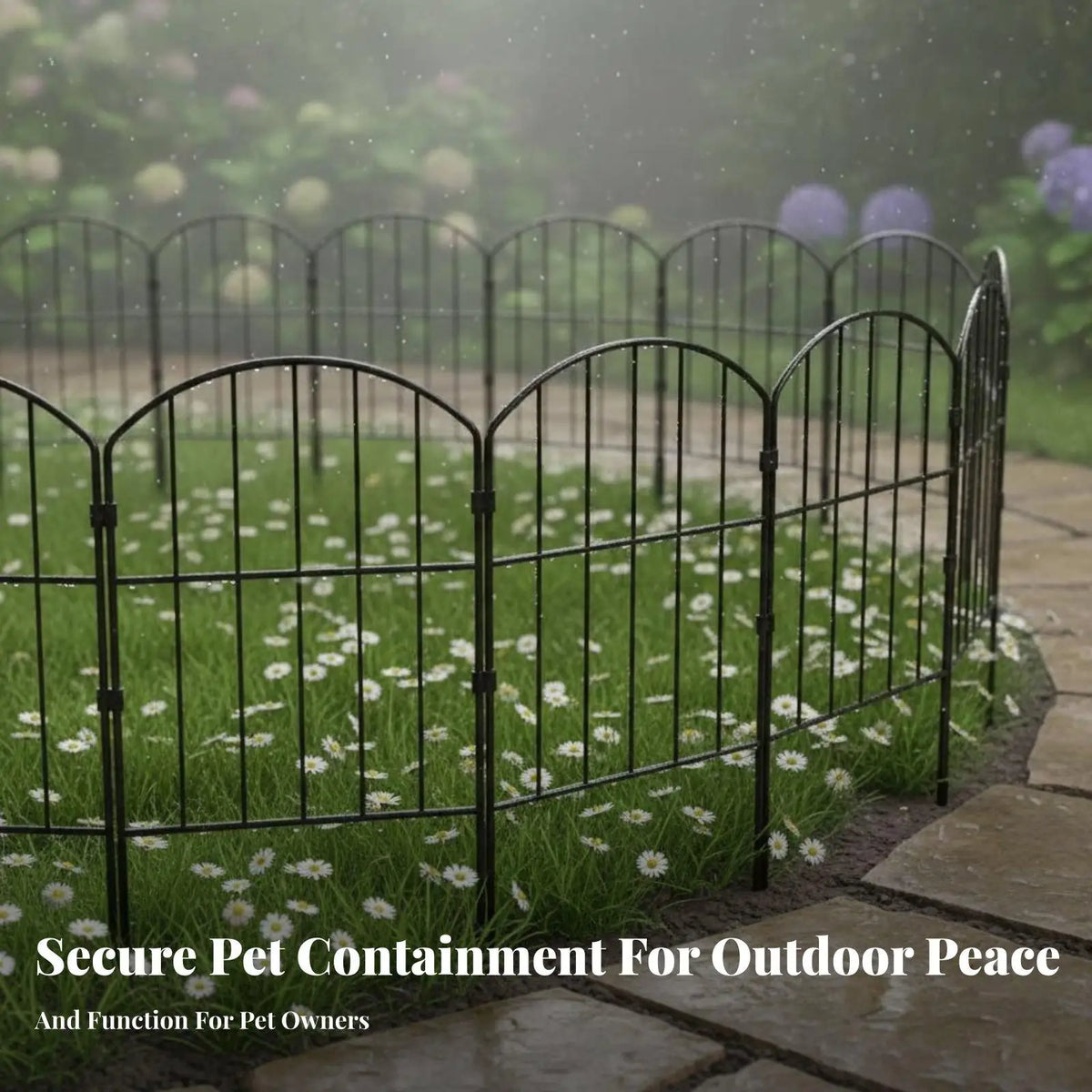 Rustproof Iron Fence Barrier Outdoor Garden Metal Fencing Panels Interlocking System No Dig Stakes for Yard Landscape Border Quake