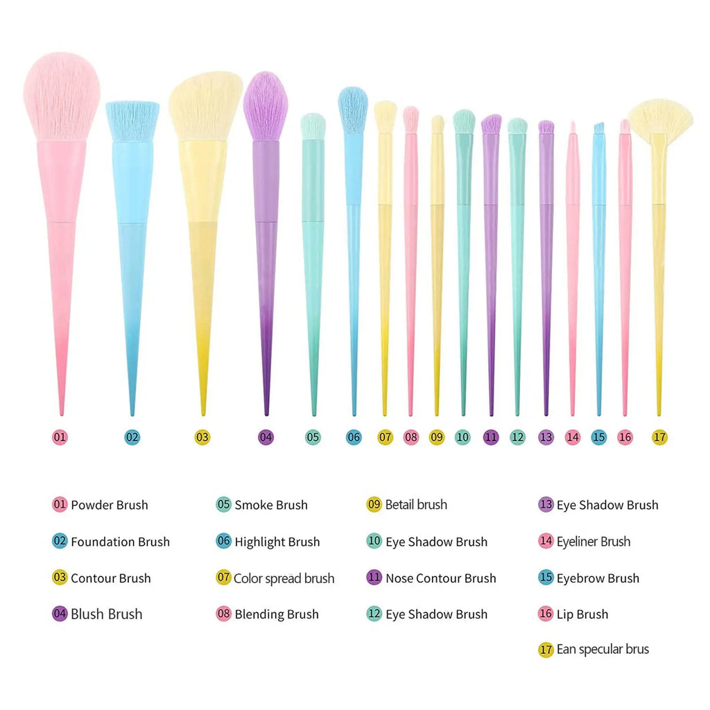 17pcs Soft Candy Colored Makeup Brush Set for Application During Parties, Dates, Outdoor Events - Loose Powder, Painting, Detail Quake