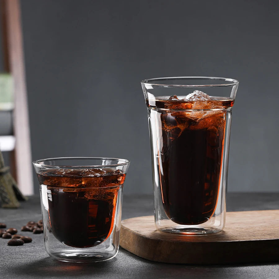 YWDL Double-layer Glass Cup Set Espresso Coffee Cup Anti-scalding Brandy Wine Shot Glass Teacup Clear Mug 120/180/280ml Quake