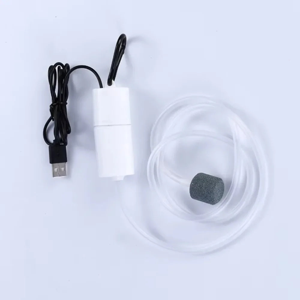 USB Interface Aquarium Air Pump With Air Stone With Silicone Tube Fish Tank Oxygenator Silent Aquarium Air Aerator Aquarium Quake White G613B 13W