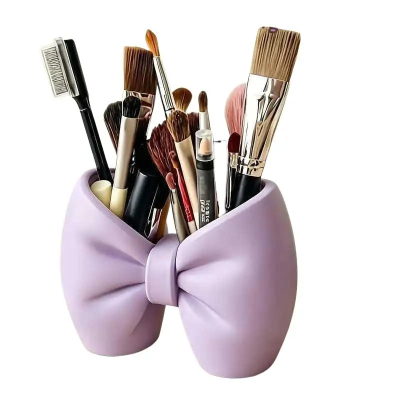 Cute Bow Shaped Makeup Brush Organizer With Large Capacity: Perfect For Vanity Desk Office Stationery Quake