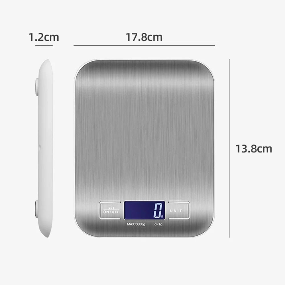 Digital Kitchen Scale LED Display 5kg/1g Stainless Steel Panel Electronic Scales Home Jewelry Food Snacks Weighing Baking Tools Quake