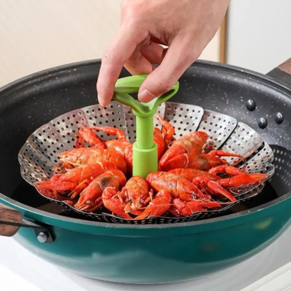 Stainless Steel Folding Steamer Basket Lotus Adjustable Vegetable Steamer Insert for Pot Pressure Cooker Fruit Basket Drainer Quake