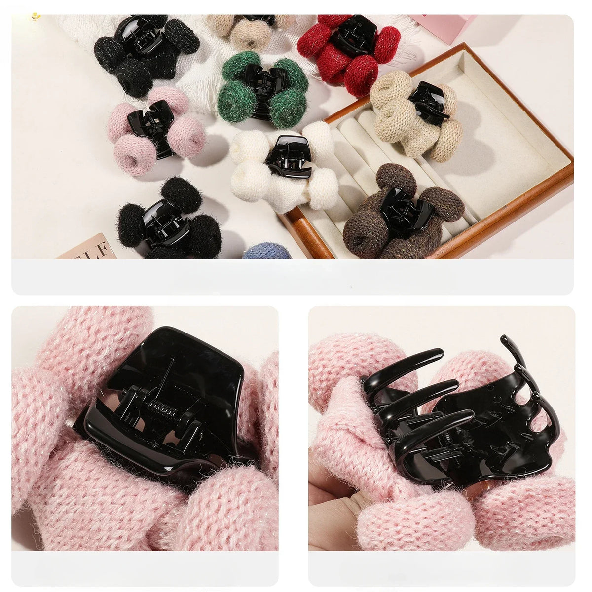 Autumn Winter Solid Color Wool Knitted Hair Claw Korean Fashion Sweet Ponytail Clip Handmade Female Hair Clip Hair Accessories Quake