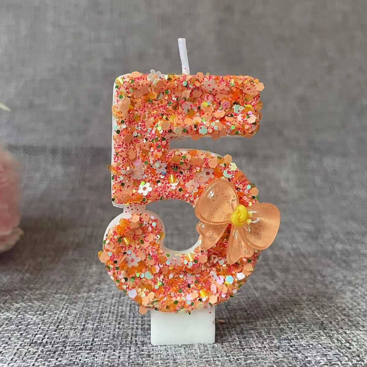 Birthday Candle Bow Orange Creative Ceremony Surprise Digital Decoration Candle Flower Style Quake F