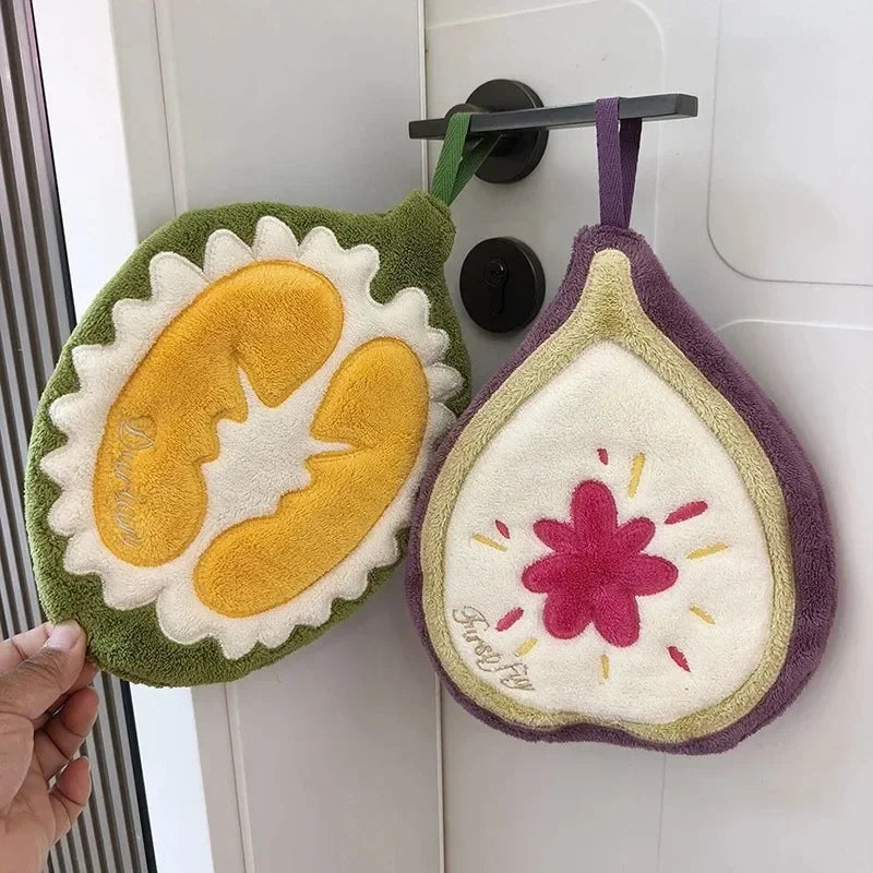 Kitchen Absorbent Hanging Hand Towel Cute Cartoon Fruit Coral Velvet Towel for Kitchen Bathroom Daily Household Gift Quake
