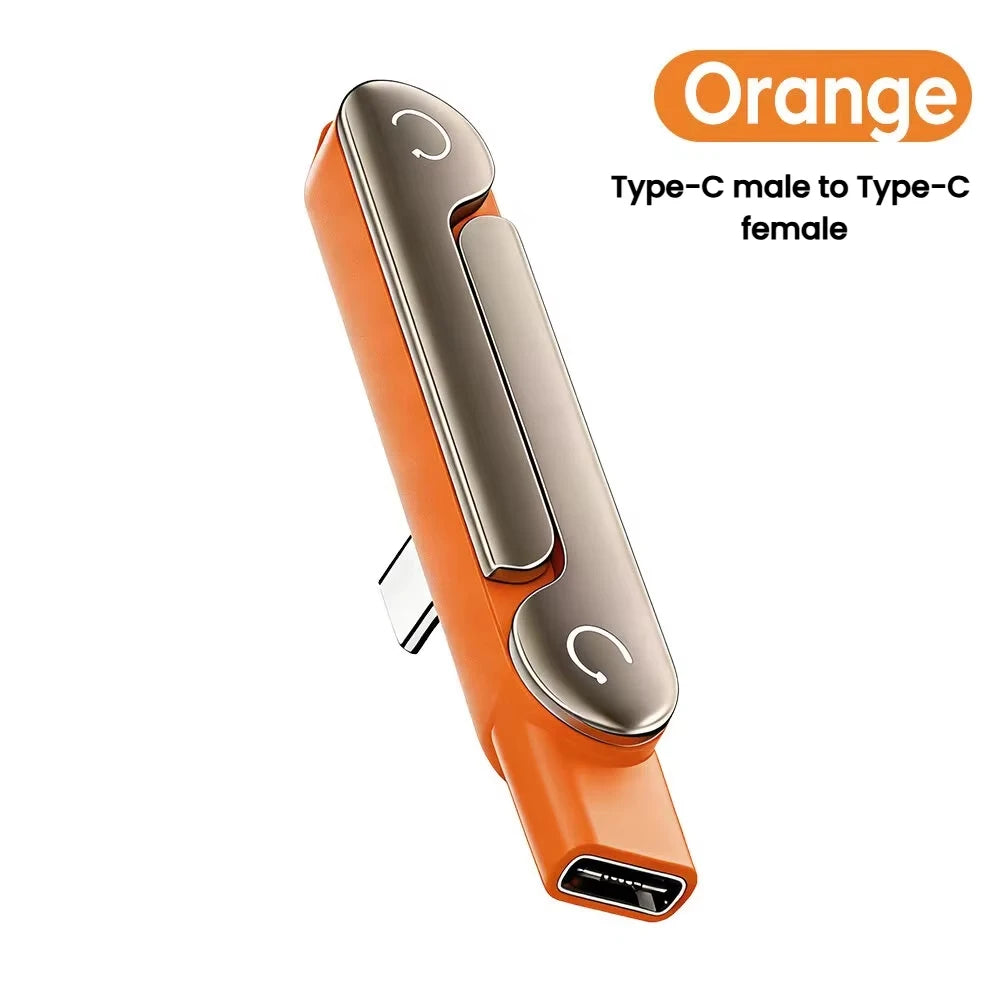 2 In 1 USB C To Type C Bracket Adapter 5A 240W Fast Charging Data Holder Converter Type C To C For Samsung Huawei iphone 15-17 Quake Orange
