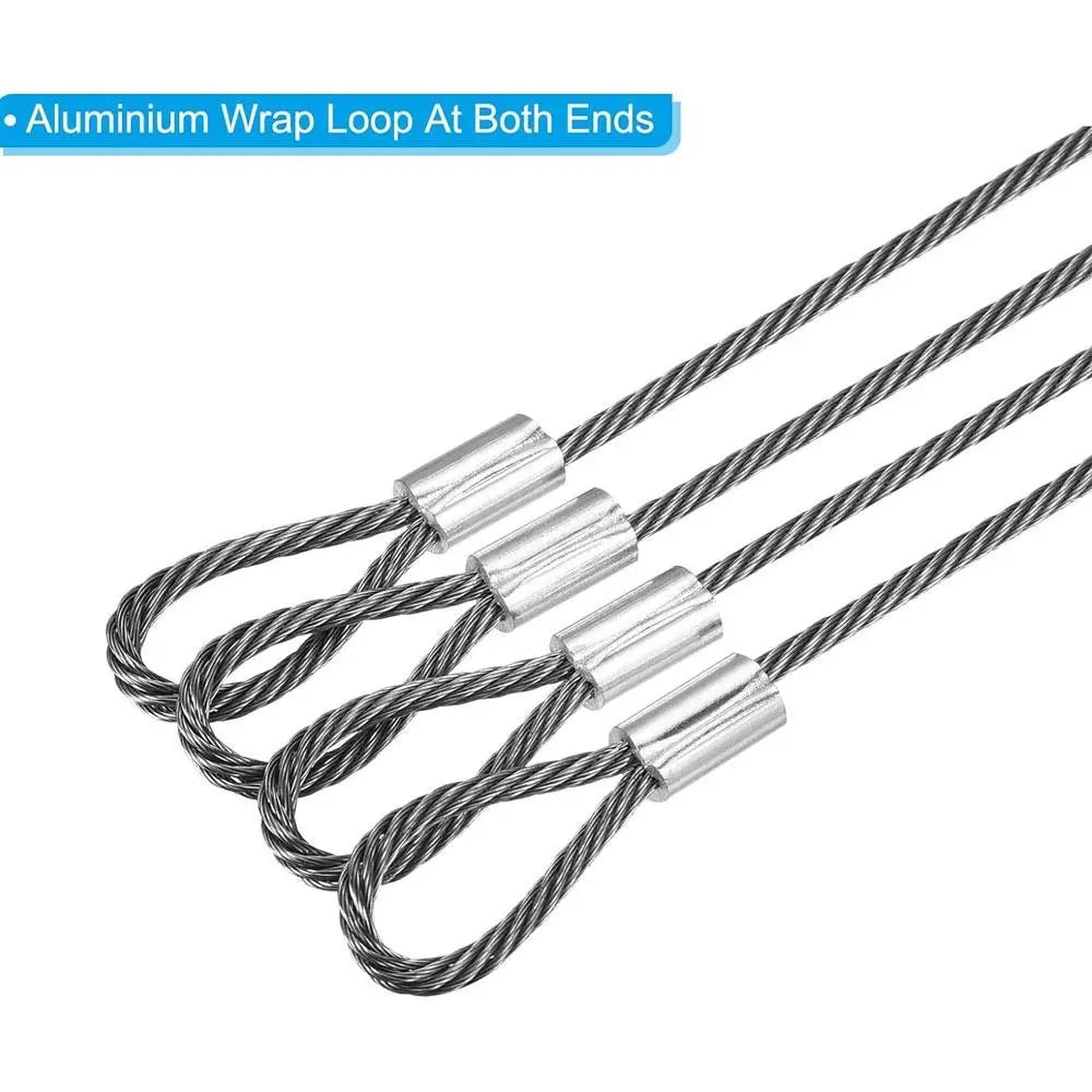 Convenient 20cmx2mm Safety Security Cable Wire Stainless Steel Sliver Stage Lights Rope Double Loop Daily Quake