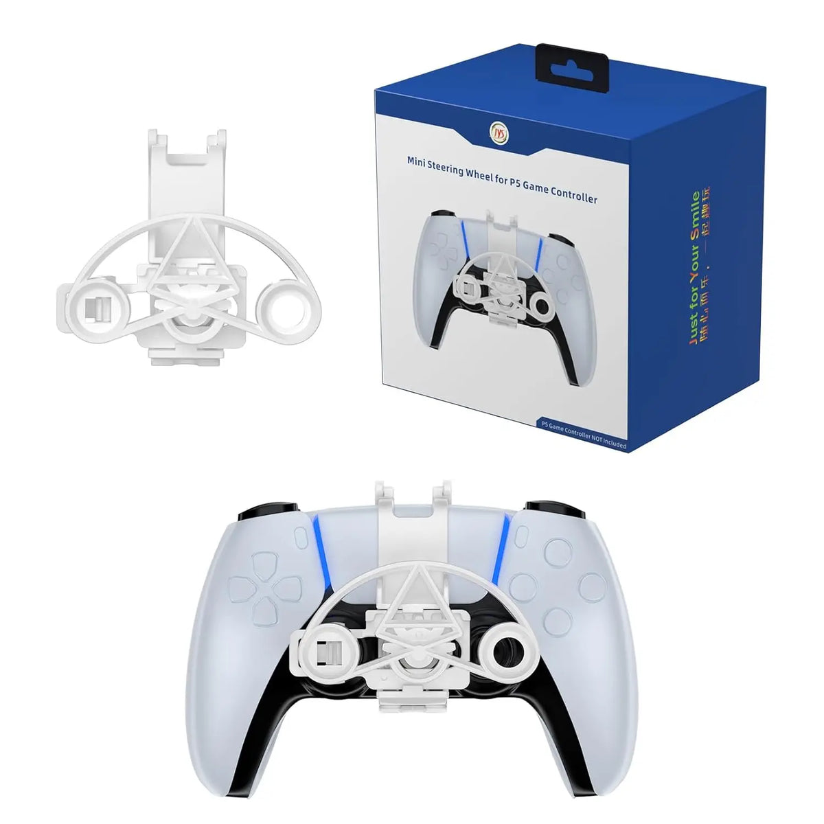 Mini Steering Wheel for PS5 Controller,Racing Game Accessory Compatible with PS5 & PS5 Slim Quake WHITE