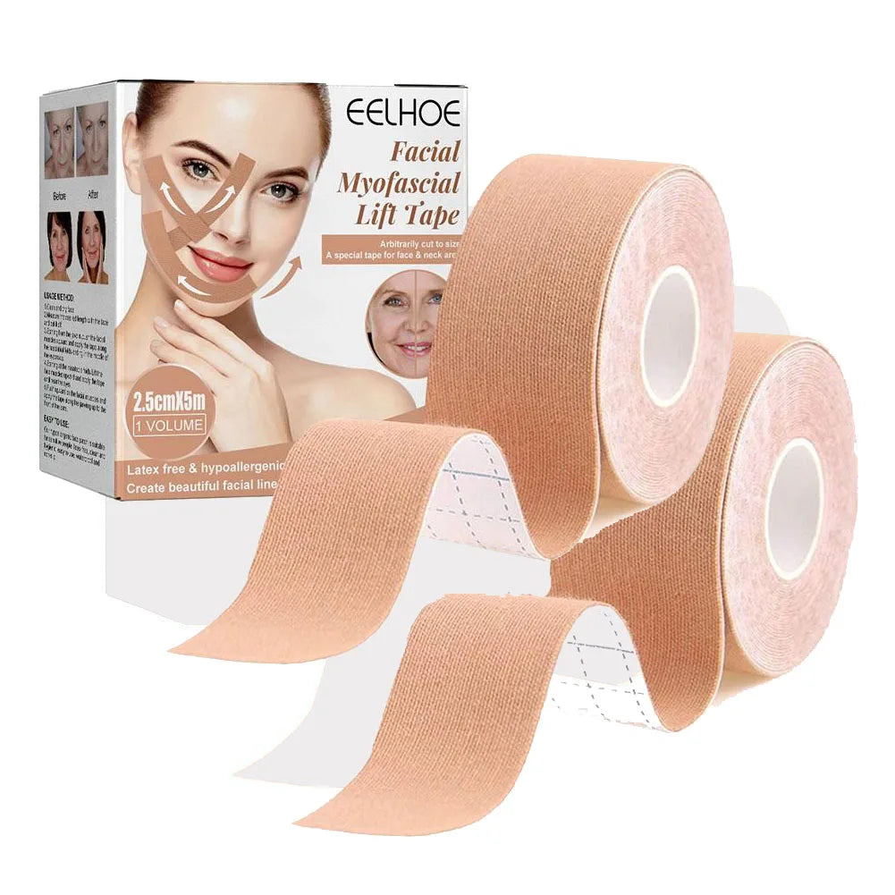 2 Rolls Facial Myofascial Face Lift Tape, Face Tape For Castor Oil, Breathable Face Lifting Patches For Firming Tightening Skin Quake