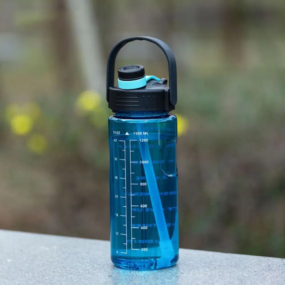 1.5L/2L/3L Sports Water Bottle Portable Leakproof Large Capacity Water Jugs Lightweight with Time Marker Clear Drink Bottle Quake blue-3L