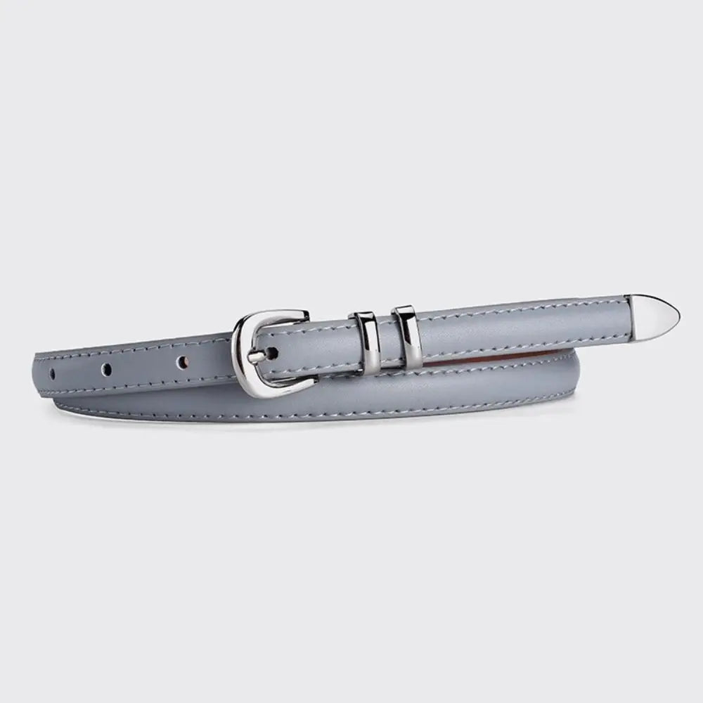 Trend Luxury Design PU Leather Belt Casual Retro Silver Pin Buckle Waistband Versatile Thin Belts Quake grey