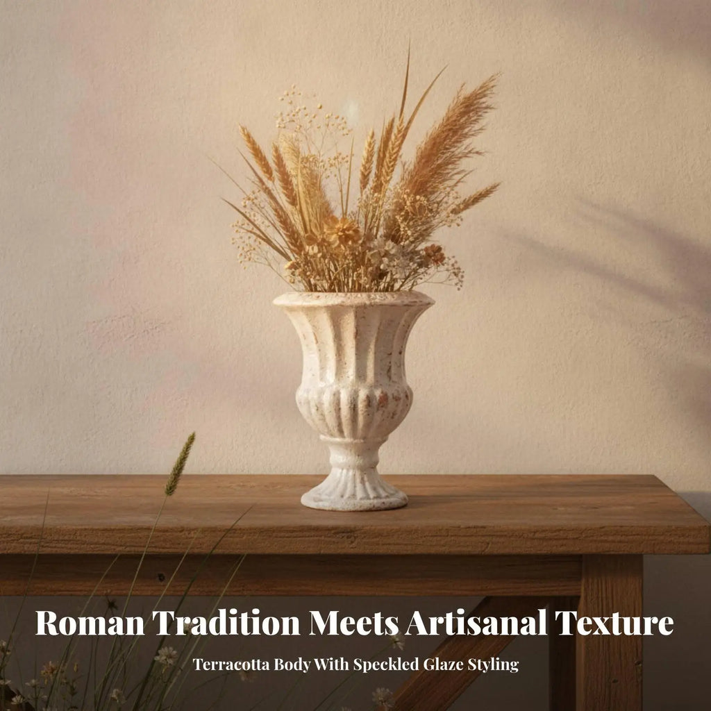 Decorative Fluted Vase Vintage-Influenced, Vase with Pedestal Base, Rustic, Quake S