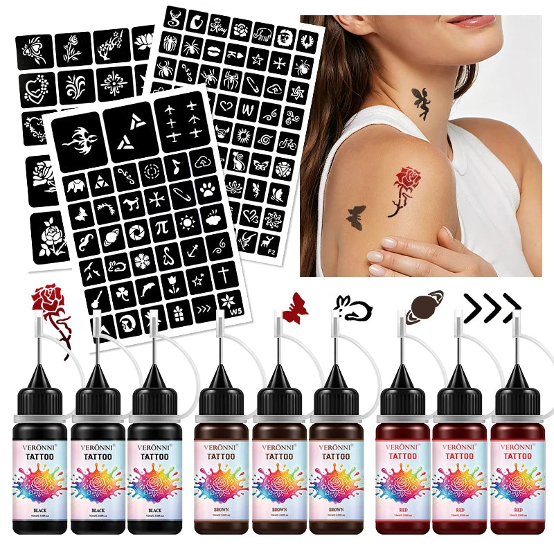 12 pcs natural organic Long-Lasting Temporary Tattoo, temporary tattoo, black brown red tattoo cream semi-permanent Face Body Quake