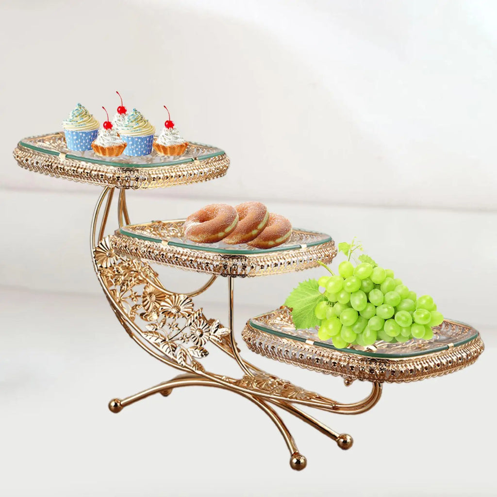Layered Cupcake Stand Trim Tray 3 Layer Dessert Buffet Display Tower for Restaurant Kitchen Household Vanity Tray Party Supplies Quake Gold
