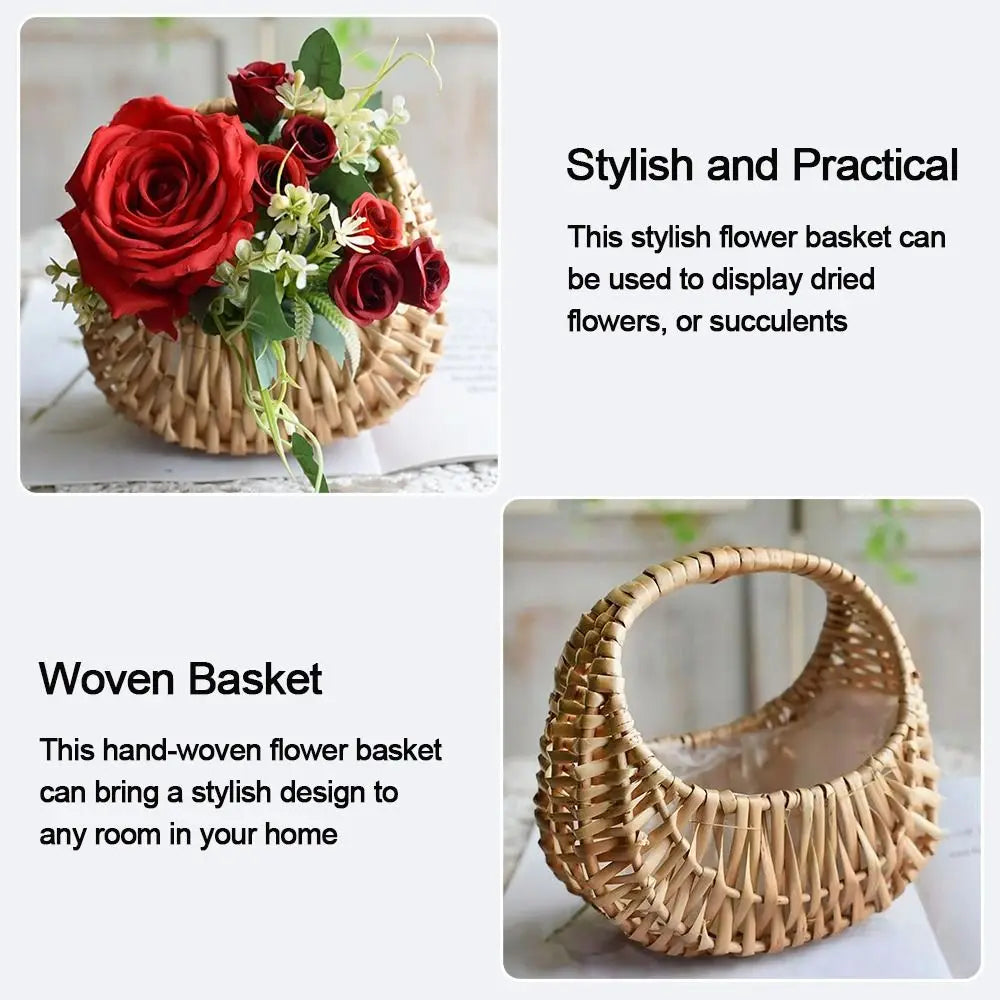Willow Rattan Flower Girl Baskets Yellow Woven Basket Flower Arrangement Basket Sturdy Storage With Handle Quake