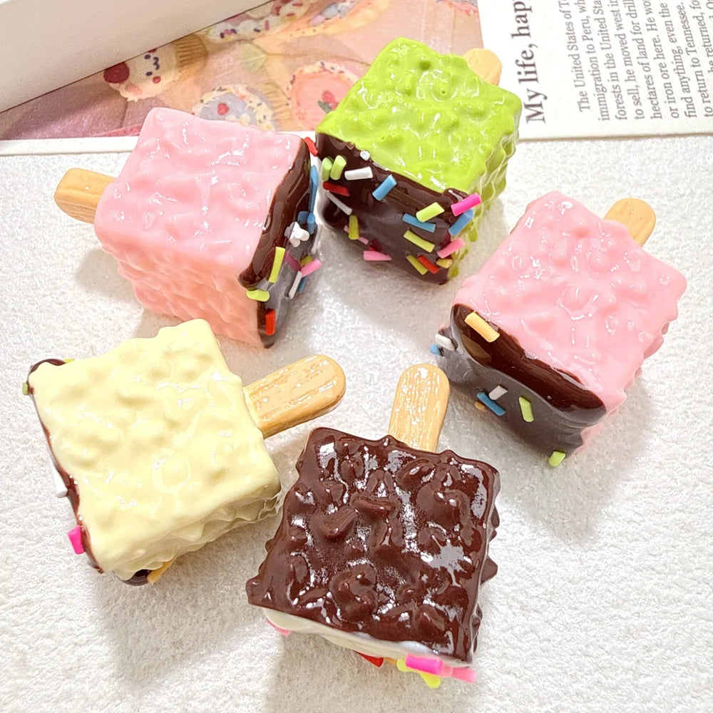 10Pcs Simulation Food Colorful Sweet Crispy Chocolate Ice Cream For Ice Bar Resin DIY Dollhouse Fake Food Play Toys Decoration Quake