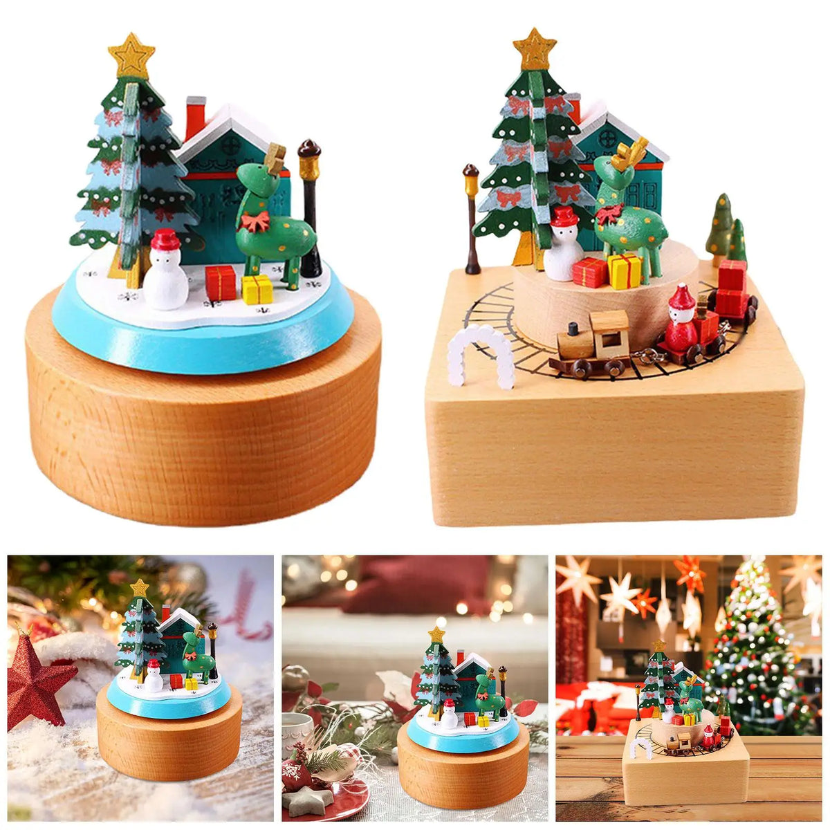 Christmas Musical Box with Revolving Dolls Handmade Play Merry Christmas Songs for Friends Children Wife New Year Collectible Quake