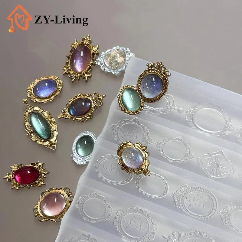 Retro Picture Frame Gem Baroque Shell Carving 3D Relief Manicure Templates Nail Art Transparent Silicone Nail Mold Quake