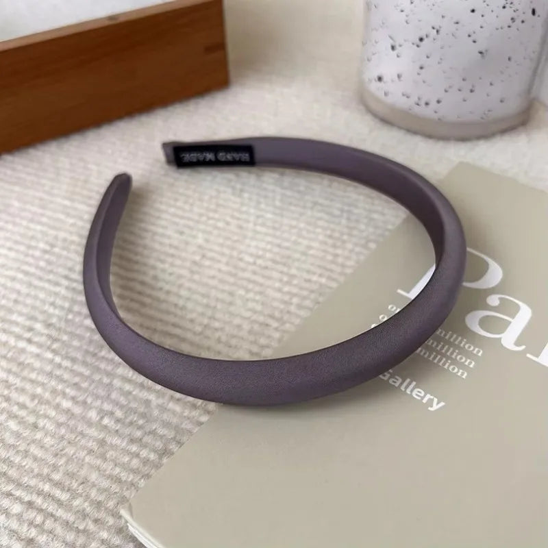 Satin Thin Edge Sponge Headband Women's Pure Color High Skull Top Hair Accessories Headband New Arrival Quake