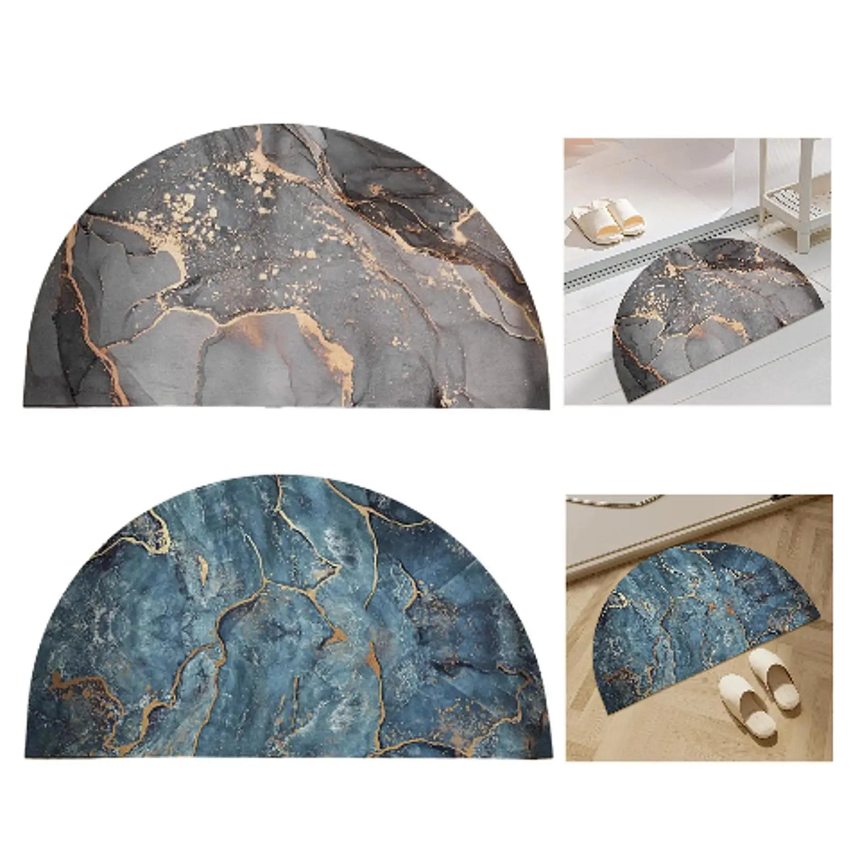 Half Round Bath Mat Dry Fast Shower Mat Area Rug Floor Mat Water Absorbent Washable Bathroom Rug for Bathroom Floor Tub Shower Quake