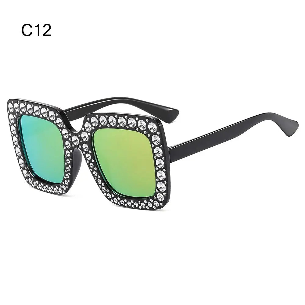 Bling Crystal Sunglasses for Kids Fashion Rhinestone Square Sun Glasses Children Trendy Retro Sparkling Shades UV400 Eyewear Quake C12