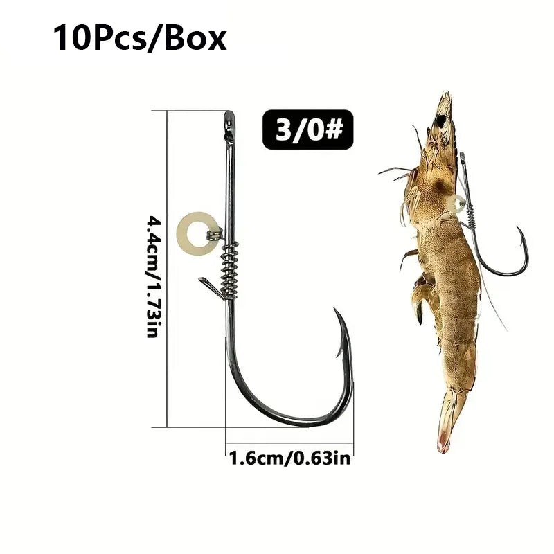 5pcs-10pcs /box Hanging Live Shrimp Back Hook, Shrimp Back Hook with Spring, Hanging Shrimp Fish Hook, Live Shrimp Fixed Hook Quake 10pcs3gang0