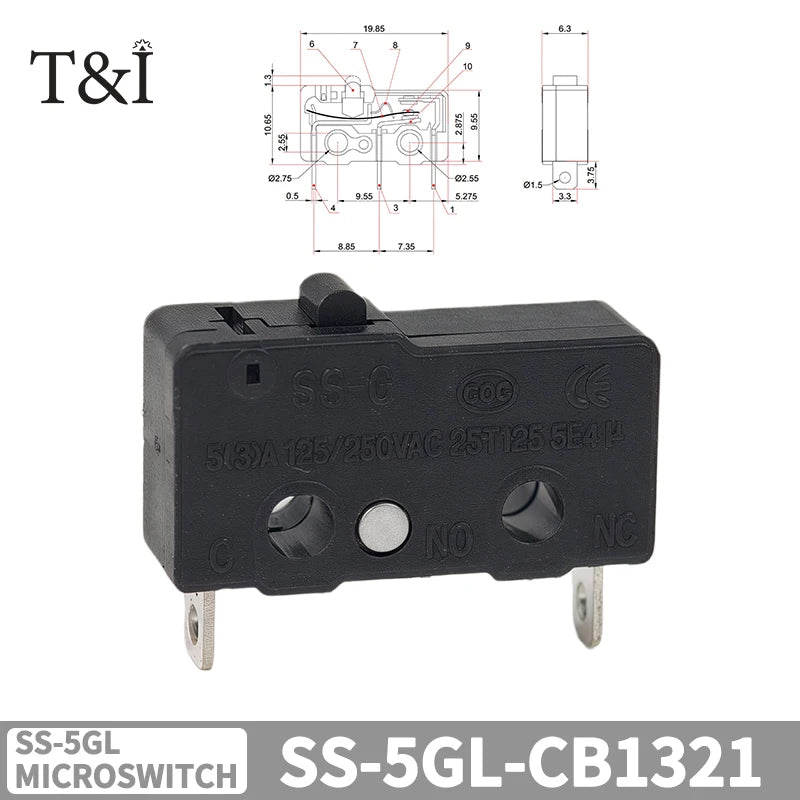 SS-5GL Limit Switch 2 3 Pin NO NC SPDT Push Button Straight Lever Roller Arm Snap Action Microswitch for Appliance 5 10 20 50PCS Quake Normally closed Nc 5PCS
