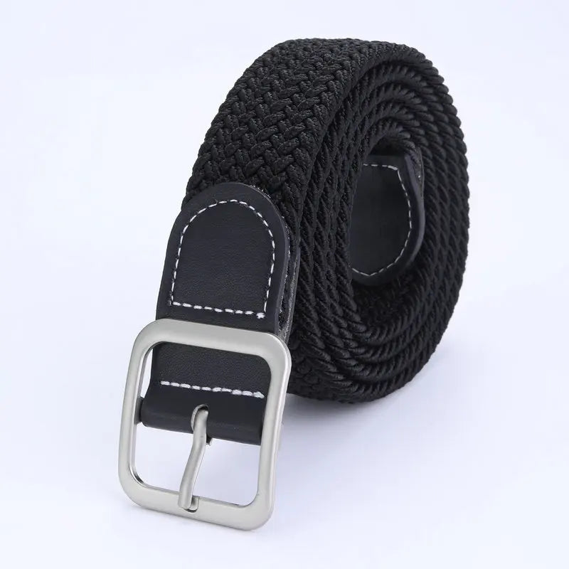 1pcs Unisex Woven Stretch Belts Fashion Square Pin Buckle Waistband for Casual Jeans Dress Daily Wear Quake black about 105cm
