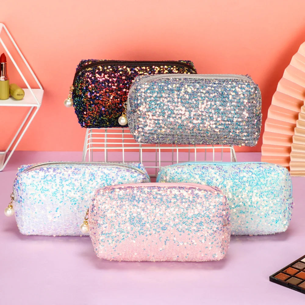 Fashion Glitter Mermaid Sequin Makeup Bag High-capacity Reversible Double Color Cosmetic Bag Lazy Makeup Zipper Pouch Handbags Quake