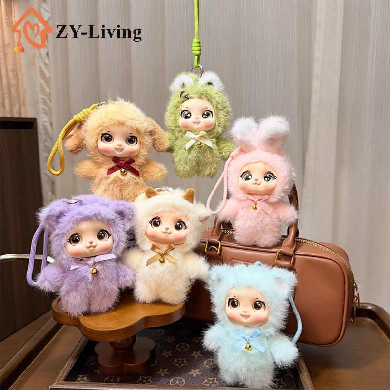1Pcs Cute Family Series Animals Vinyl Face Plush Forest Doll Pendant Backpack Decoration Gifts Quake