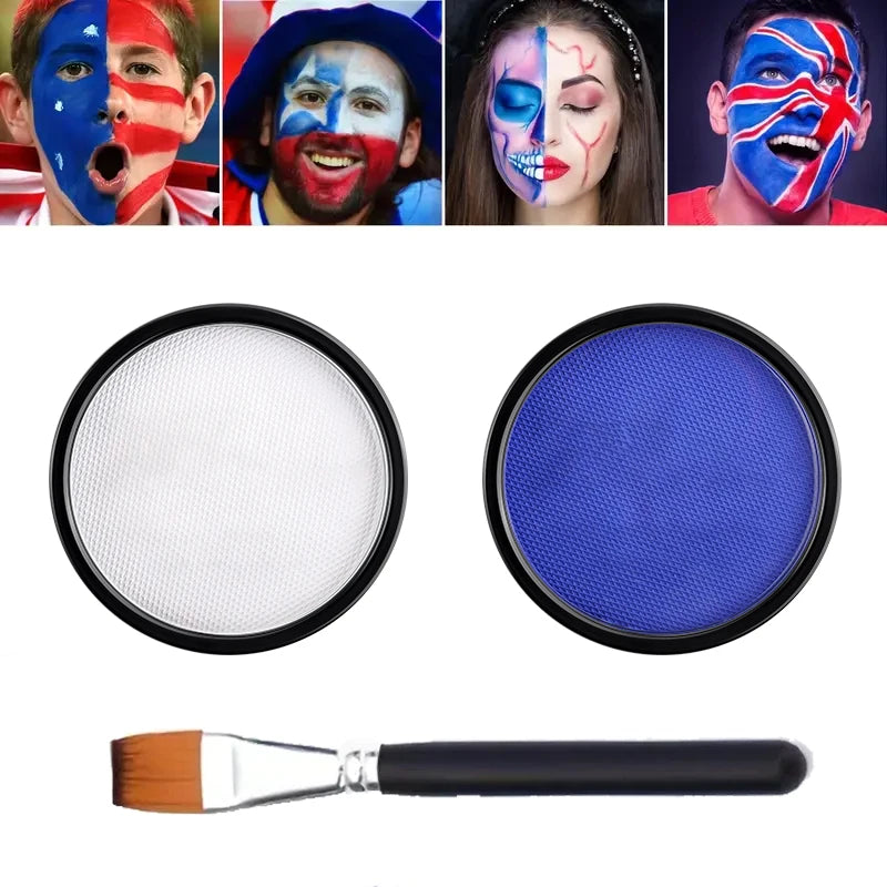 30G Water Monochromatic Face Body Painting Palette Halloween Festive Washable Face and Body Paint Makeup Costume Body Partie Quake 2pcs C With brush