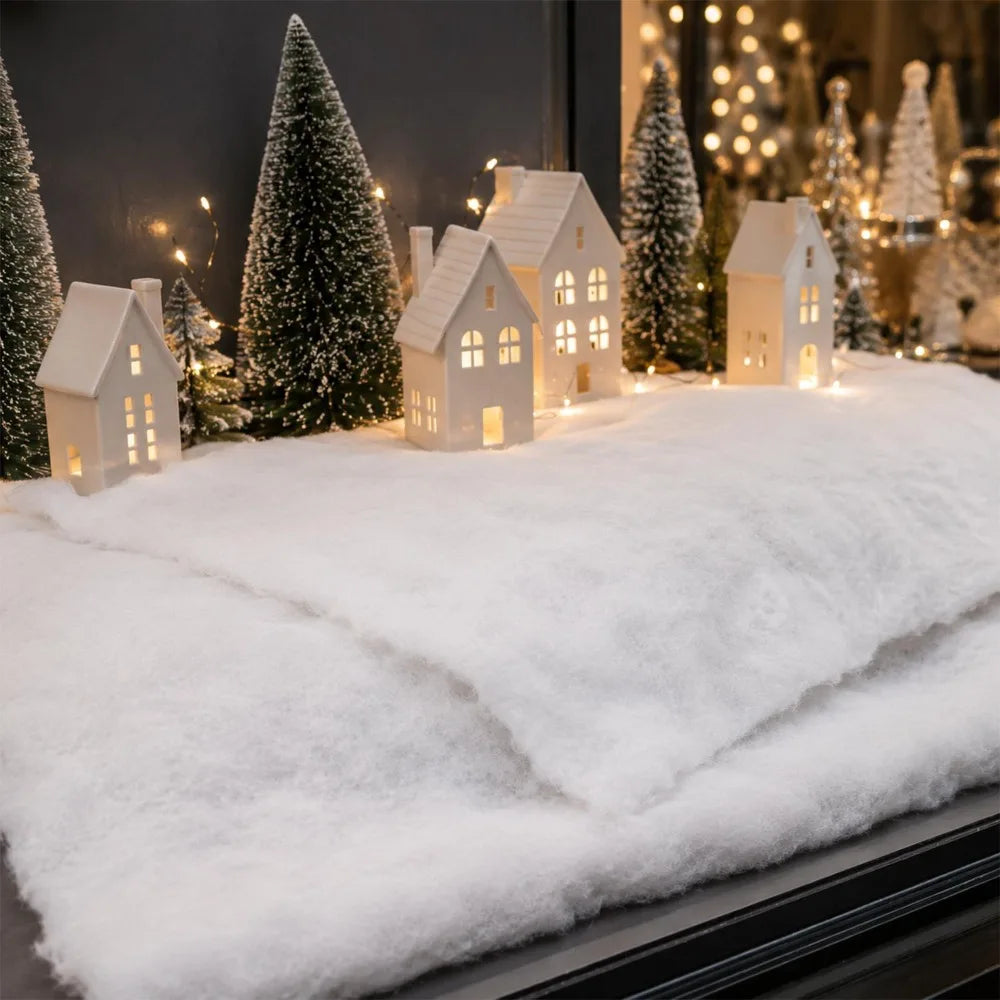 Christmas Decorative Snow Fabric White Soft Fluffy Snow Carpet Fake Simulated Snow Scenery for Winter Xmas Tree Holiday Decor Quake